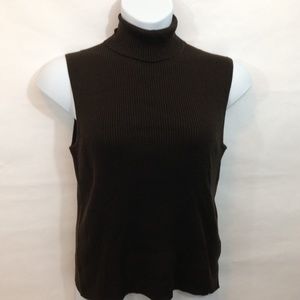 Chicos Turtleneck Top Brown Ribbed Knit Sleeveless